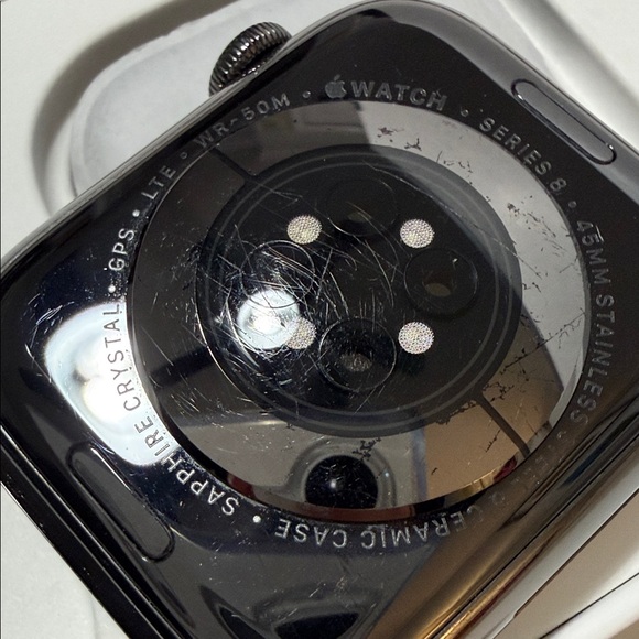 Apple Watch Stainless Steel Series 8 45mm w/ Black Band S/M - Picture 8 of 12